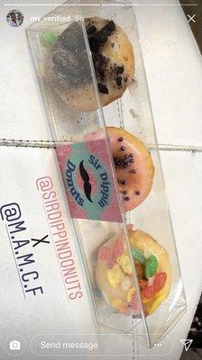 Super cute donuts specially made and packaged for the Mommy and Me Cancer Foundation charity event at the Facade Funhouse