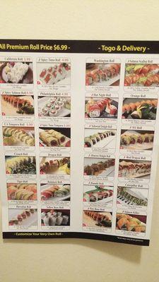 Sushi and roll menu 10/20/16