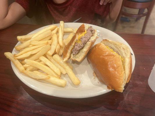 Kids cheeseburger and fries