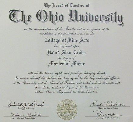 Catalina Music Company - Dave Crider, Masters Degree in Music