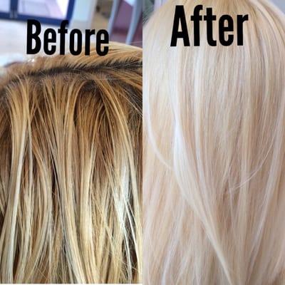 Blonde color correction mixed with olaplex.