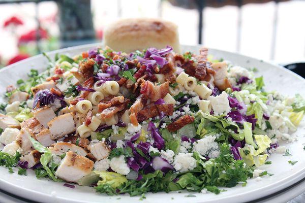 The Chopper, an enormous salad featuring chicken, bacon, pasta, and Gorgonzola cheese