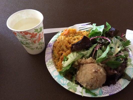 Tuesday Indian lunch- curried fried rice, salad with almond dressing, and halva. Best vegan food on campus by far!