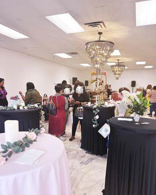 Highboy tables and beautiful chandeliers