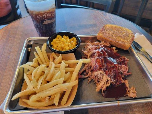 Pulled pork corn. And fries.  I went back to try the potato salad because ebery thing else was so good