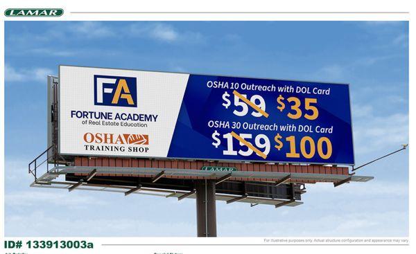 Pictures of Fortune Academy's Billboards display in South Carolina