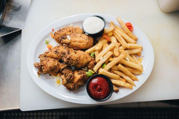 Plain Chicken Wings with Fries