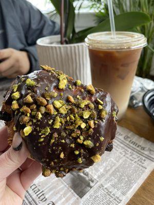 Chocolate croissant with pistachios