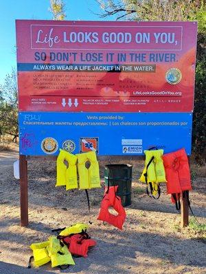 Borrow and return life jackets by river access or beach entrance