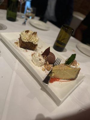 Carrot cake, Key Lime Pie, chocolate hazelnut mousse