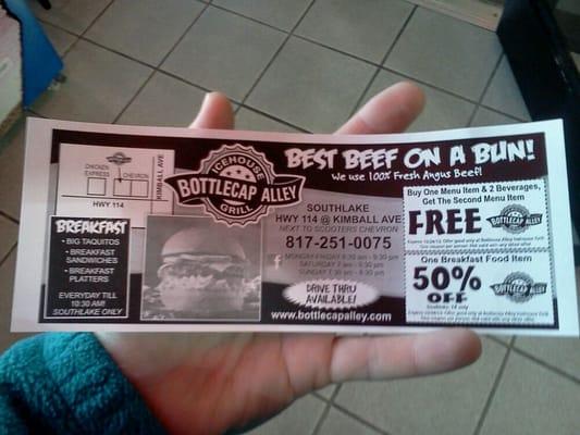 Be sure to grab a coupon for the adjacent Bottlecap Alley Icehouse Grill