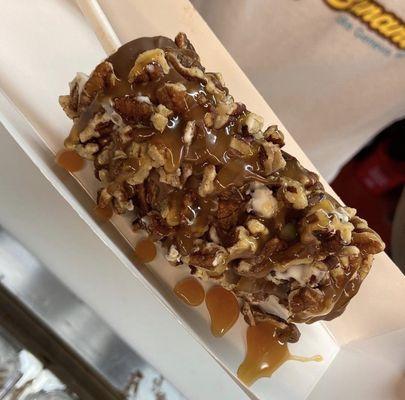 Banana pop with caramel drizzle