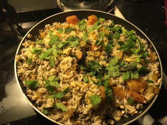 Jeweled biryani with apricots and curry-roasted butternut squash