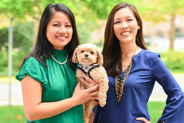 Drs. Tran & Nguyen with therapy dog Mavis