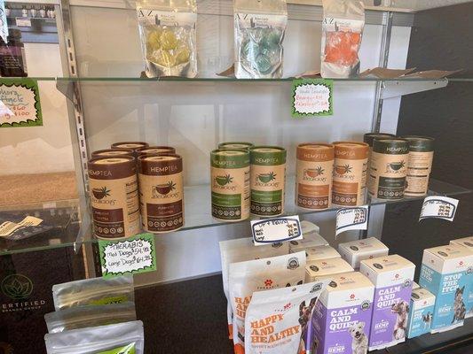 Candies, Hemp tea, and some of our pet products