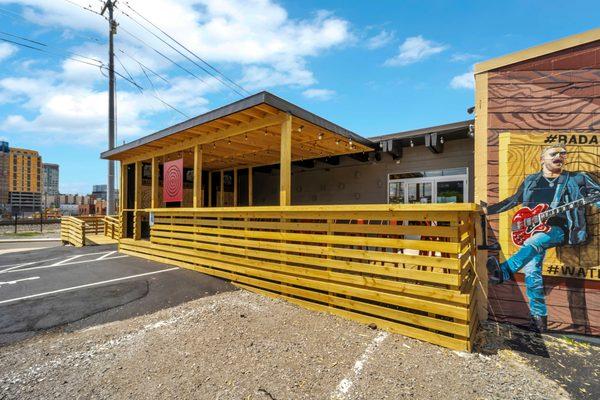 Outdoor patio and throwing lanes