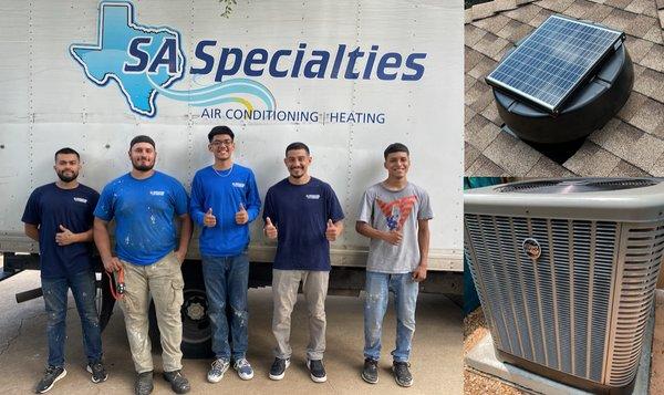 This crew, plus 3, did an amazing job installing my new A/C, complete air duct replacement, and solar attic fan.