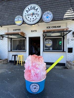 7.12.23 Am I in Hawaii?  Yummy Small Hawaiian Shaved Ice with Cotton Candy, Lychee, Guava,, Sweet Cream  & Li Hing Mui Tart Plum Powder