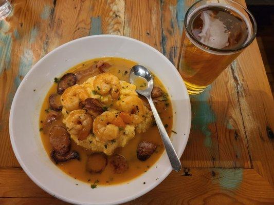 Shrimp and grits with andouille sausage