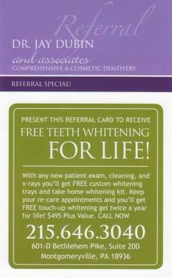 Call us to find out how you can get Free Whitening for LIFE!