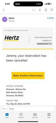 Canceled reservation he told me to cancel