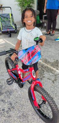 Another award bike.  This handsome young man is going to learn how to ride without training wheels! We are so excited.