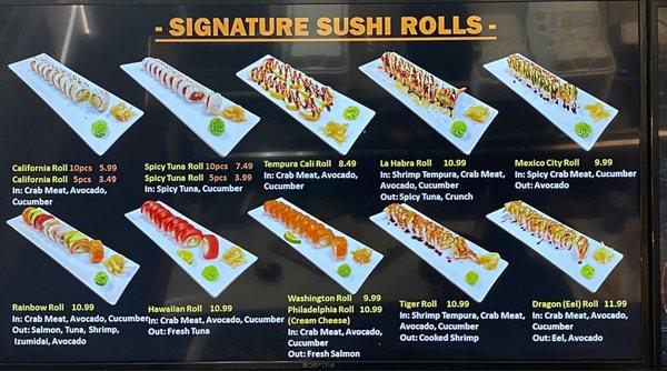 Sushi Menu as of June 20, 2021