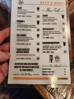 Drink menu front 8/8/23