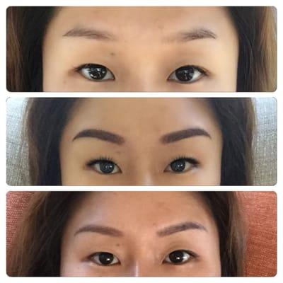 bare brows, first day brows, and finally a week later brows! love them~~