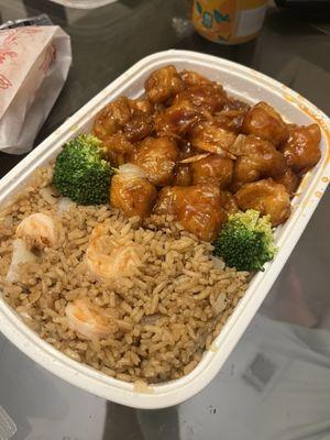 Orange chicken with shrimp fried rice