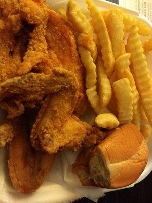 Hubby's chicken and fries.