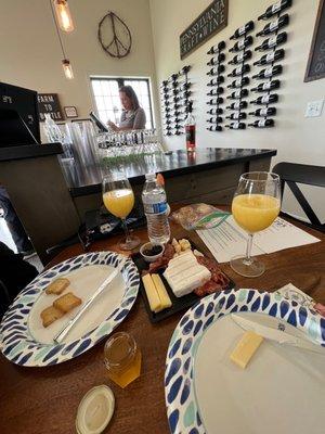 Mimosas and cheese plate