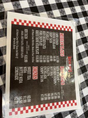 Front of the menu