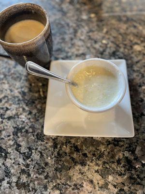 Grits and oat milk latte