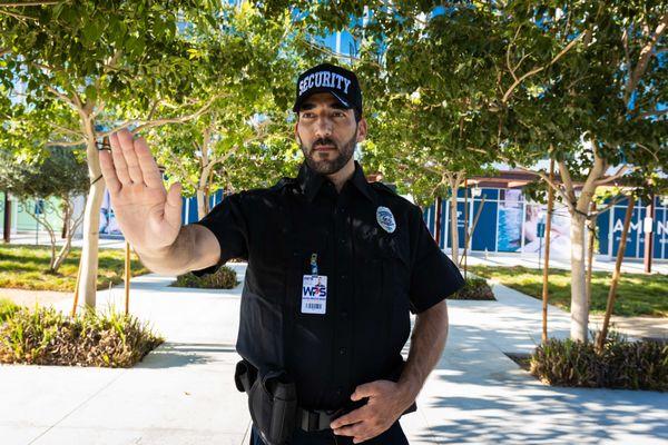 Wolfpack Protective Services guard on foot patrol.