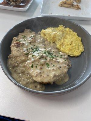 Biscuits and gravy - add a scrambled egg.