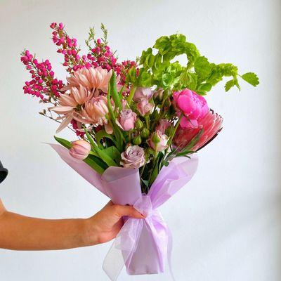 mother's day 2024 single bouquet wrap with peony and protea