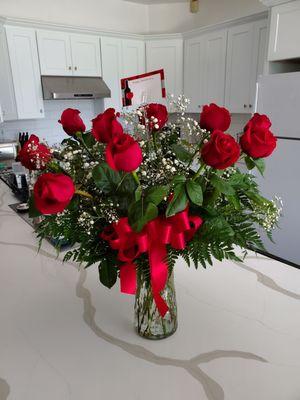 A dozen lovely red roses.