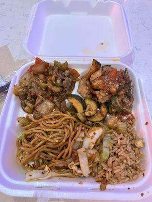 2 Items Plate:  Spicy noodles + fried rice, Spicy Beef and Kung Pao Chicken.  It's ok-Goid .