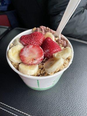 The regular açaí bowl with strawberries added