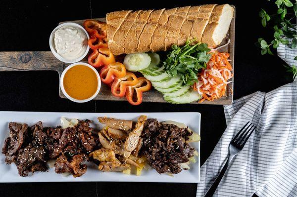 Banh Mi Flight with Grilled Pork, Spicy Pork, Chicken & Steak.