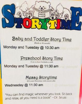 Story time schedule