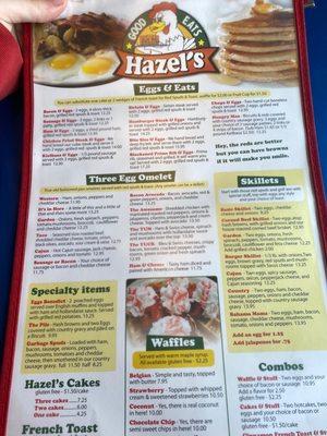 Updated breakfast menu and prices