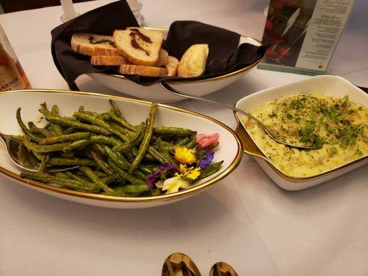 brown sugar green beans and truffle mashed potatoes