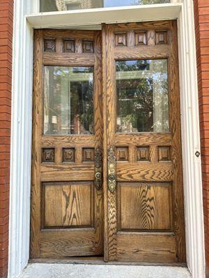 Restored beautiful front door to a natural color.