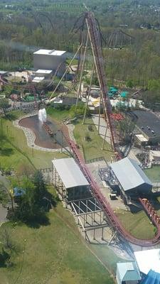 The entirety of Diamondback's layout. Pay note to the train in the 'splash zone' at center left! #getwet