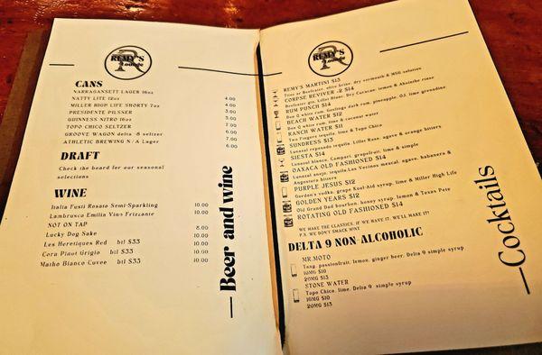 Drink menu