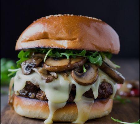 The Mushroom Stack Burger is a hearty and luxurious option that's both comforting and indulgent.