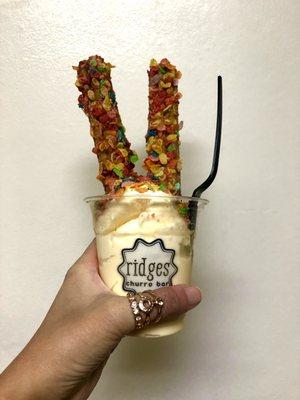 Fruity Pebble Cereal Churros & Ice Cream