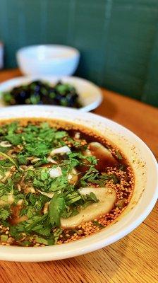 Beef and green onion dumpling soup